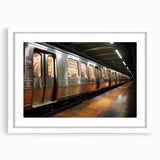 Abstract art print of a colorful subway map on a white framed poster, suitable for dining room or bedroom decor.