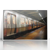 Art Deco style subway poster in acrylic frame, featuring a white and teal color palette, perfect for modern nursery wall art.