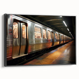 Black and white framed canvas of a vintage subway, in a minimalist style, ideal for bedroom wall decor.