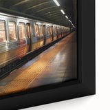 Extra large black wall art featuring a colorful, textured depiction of a subway, ideal for living room decor.