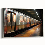 Framed canvas featuring a vintage subway design in black with colorful accents, ideal for adding character to a home office.