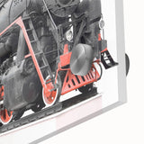 Large abstract wall art of a train in mid-century modernist style on acrylic, ideal for dining room art.