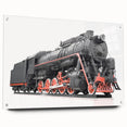Acrylic print of a large abstract train in muted grays and blues, ideal for modern bedroom or dining room decor.