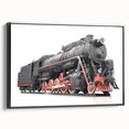 Black and white vintage train landscape on framed canvas, ideal for bedroom wall art.