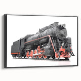 Black and white vintage train landscape on framed canvas, ideal for bedroom wall art.