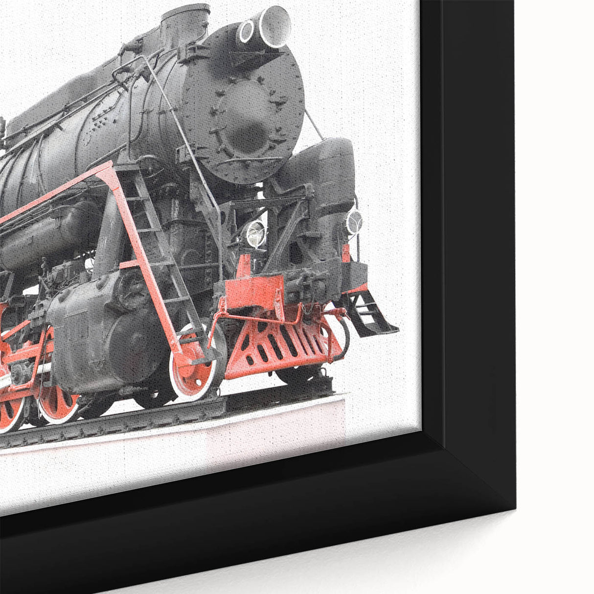 Framed canvas of a colorful, textured train illustration in black, ideal for extra large living room wall art.
