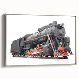 Framed canvas featuring a vintage train in a colorful landscape, ideal for adding character to a study or office.