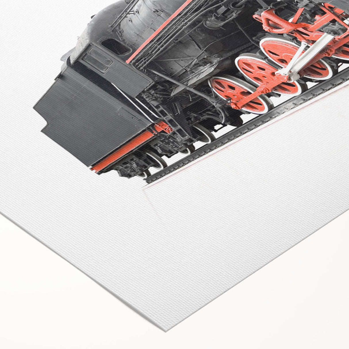 Art deco poster of a vintage train in monochrome shades on rolled canvas, suitable for dining room decor.