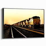 Black and white vintage poster art of a train landscape on framed canvas, suitable for bedroom wall decor.