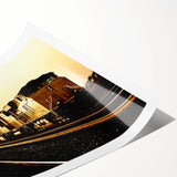 Extra large wall art depicting a train in line art style on a rolled print, set in neutral tones.