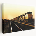 Side view of a large art print featuring a detailed illustration of a vintage train on stretched canvas.