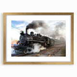 Extra large abstract art print of a textured train, in muted earth tones on a framed canvas, ideal for living room decor.