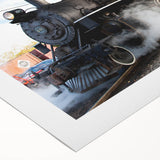 Art deco poster featuring a streamlined train in monochrome shades on rolled canvas, suitable for dining room decor.