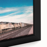 Extra large framed canvas featuring a textured black train with colorful accents, ideal for living room decor.