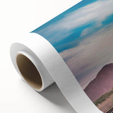 Art deco style train illustration in bold black and white on rolled canvas, ideal for nursery wall art.