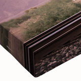 Black and white landscape art painting of a train on stretched canvas, ideal for bedroom wall art.