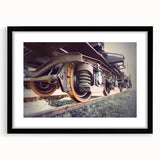 Extra large abstract art print of a colorful, textured train, framed in black, ideal for living room decor.
