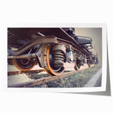 Vintage train illustration in muted earth tones on rolled canvas, suitable for dining room or bathroom decor.