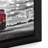 Framed canvas featuring a textured black train against a colorful backdrop, ideal for extra large living room wall art.