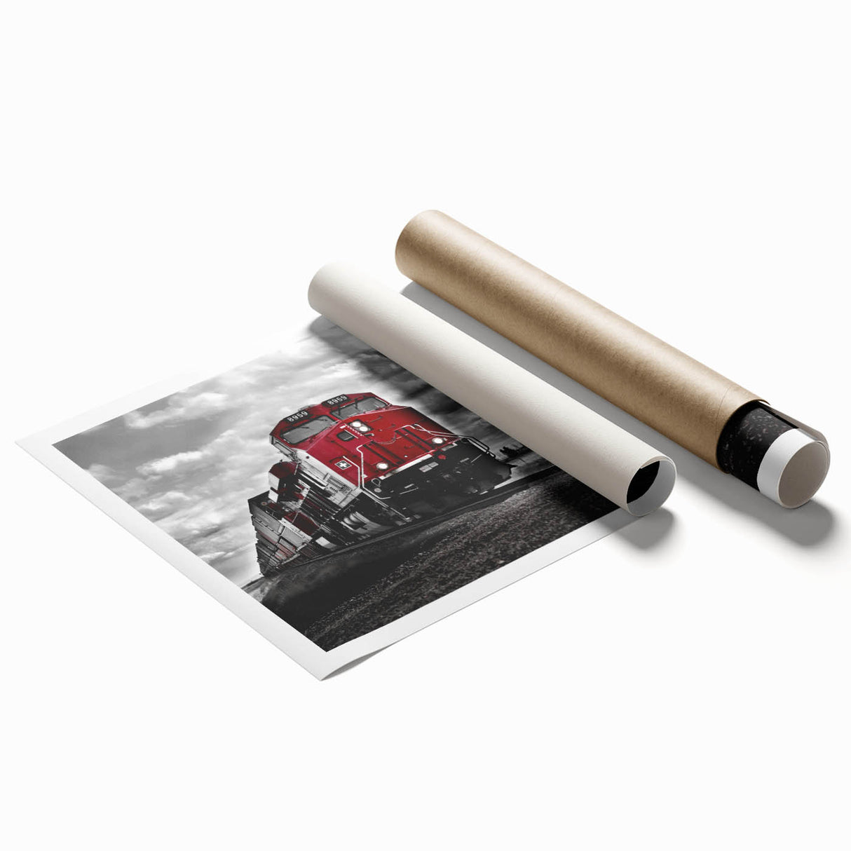 Extra large canvas print featuring a vintage train, depicted in muted earth tones, ideal for bathroom or living room decor.