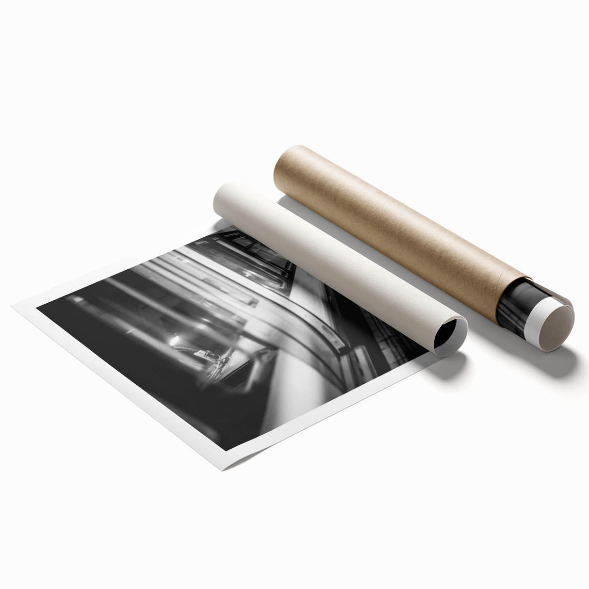 Extra large rolled print of a vintage train in muted earth tones, suitable as classy bathroom wall art.