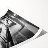 Extra large wall art of a train in a minimalist style, printed on rolled canvas, suitable for large living room decor.