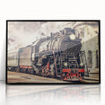 Large abstract wall art featuring a stylized train in black and white tones on framed acrylic.