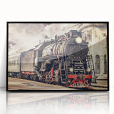 Large abstract wall art featuring a stylized train in black and white tones on framed acrylic.
