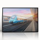 Large abstract wall art of a train in black and white tones on framed acrylic, suitable for modern art wall decor.