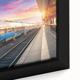 Extra large framed canvas featuring a black textured train design with colorful accents, ideal for living room decor.