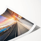 Extra large wall art depicting a train in line art style on a rolled canvas, ideal for large living room decor.