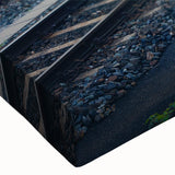 Black and white landscape art painting of a train on stretched canvas, suitable for bedroom wall art.