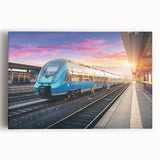 Black and white photograph of a vintage train on stretched canvas, suitable for kitchen art.