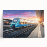 Black and white photo of a vintage train on stretched canvas, ideal for kitchen wall art.