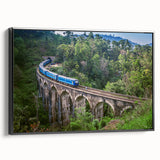 Black and white framed canvas featuring a vintage train landscape, ideal for bedroom wall decor.