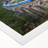 Art deco poster of a streamlined train in monochrome shades on rolled canvas, suitable for dining room wall art.