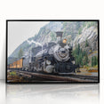 Large abstract wall art featuring a stylized train in black and gray tones on a framed acrylic.