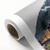 Art deco style train illustration in muted silver and blue tones on rolled canvas, ideal for nursery wall art.