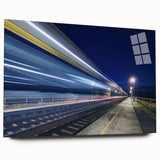 Acrylic print of a side view of a train in grayscale, ideal for modern bedroom or dining room decor.