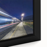 Extra large black framed canvas featuring a colorful, textured depiction of a vintage train, ideal for living room decor.