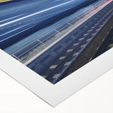 Art deco poster of a vintage train in monochrome tones on rolled canvas, suitable for dining room decor.