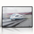 Large abstract wall art depicting a stylized train in black and white tones on a framed acrylic.
