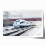 Vintage train illustration in muted earth tones on a rolled canvas, suitable for art wall dining room.