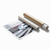 Extra large rolled print of a vintage train in muted earth tones, ideal for classy bathroom wall art.