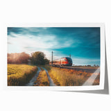 Extra large rolled print of a vintage train, featuring muted earth tones, ideal for art wall dining room.