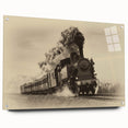 Side view of a train in muted grays and blues on acrylic glass, suitable for bedroom or dining room decor.