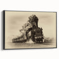 Black and white framed canvas of a vintage train, ideal for bedroom wall decor.