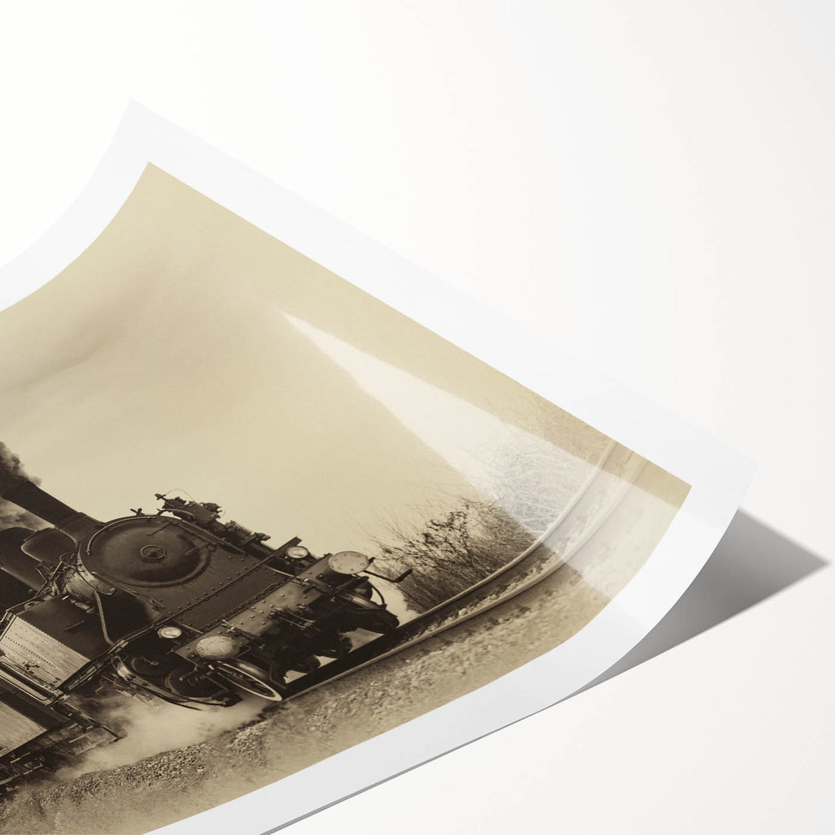 Extra large wall art featuring a train in line art style on a rolled print, suitable for large living room decor.