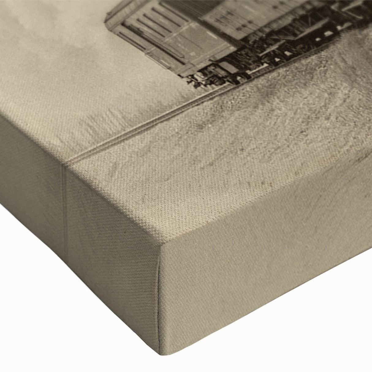 Black and white landscape art painting of a train on a stretched canvas, ideal for bedroom wall decor.