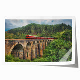Extra large rolled print of a vintage train in muted gray tones, suitable for art wall dining room.